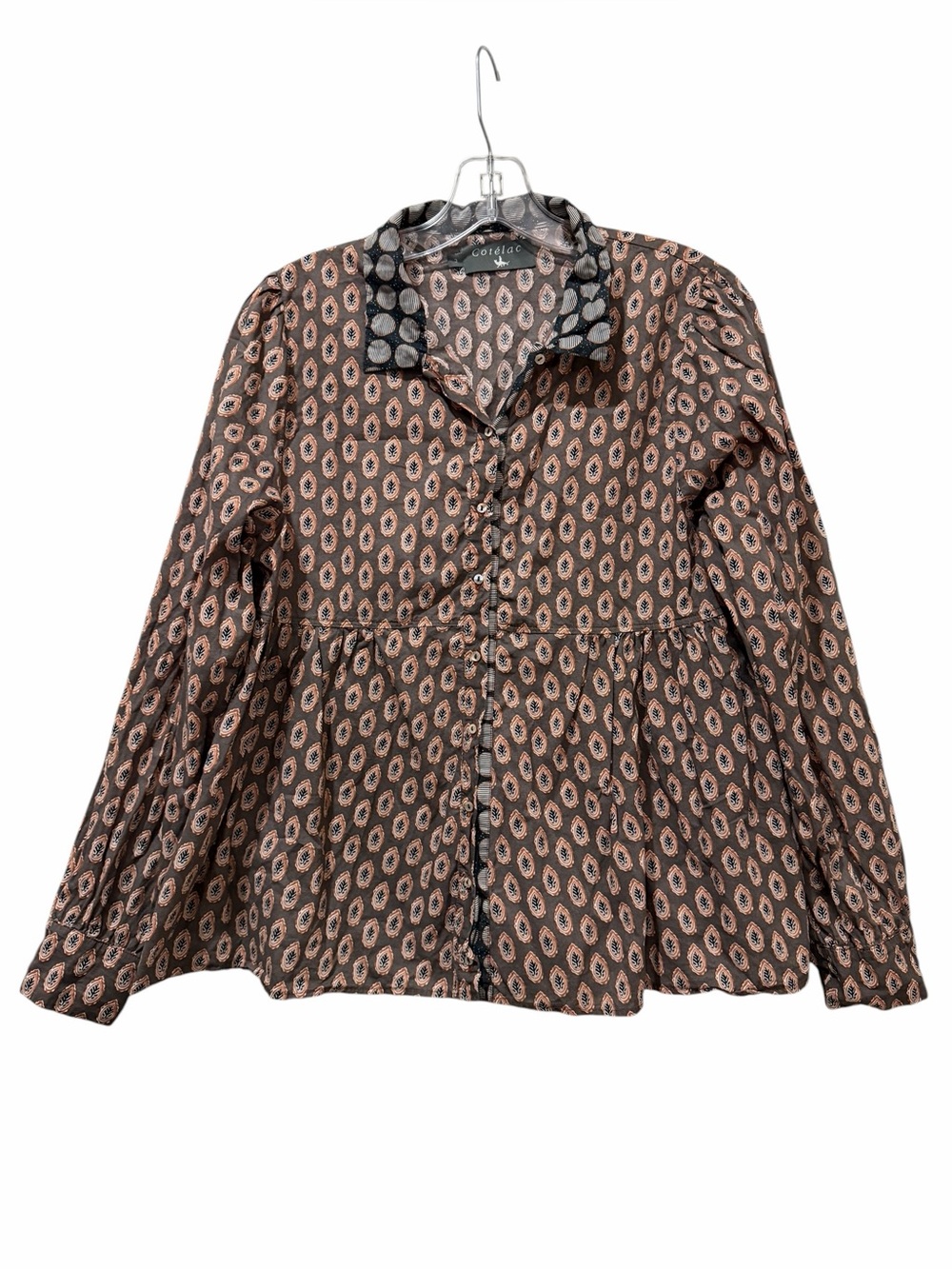 Cotelac Size 3 Medium French Long Sleeve Cotton Peplum Button Down Blouse B8